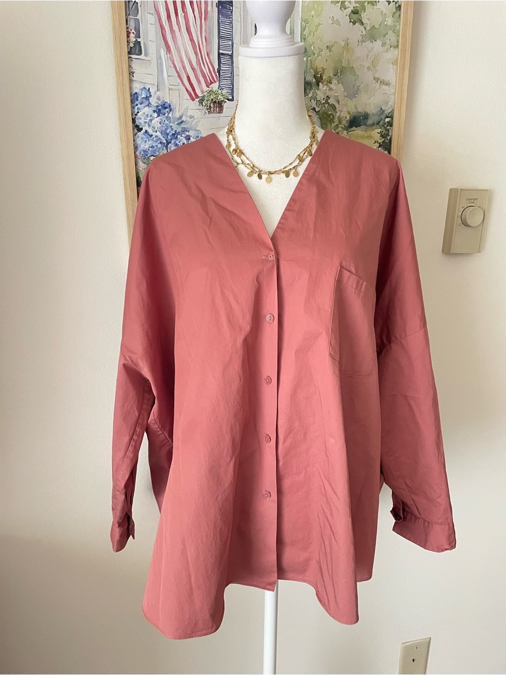 COS V-neck Poplin Cotton Button Front Pocket Oversized Blouse Top EU 38 US 6